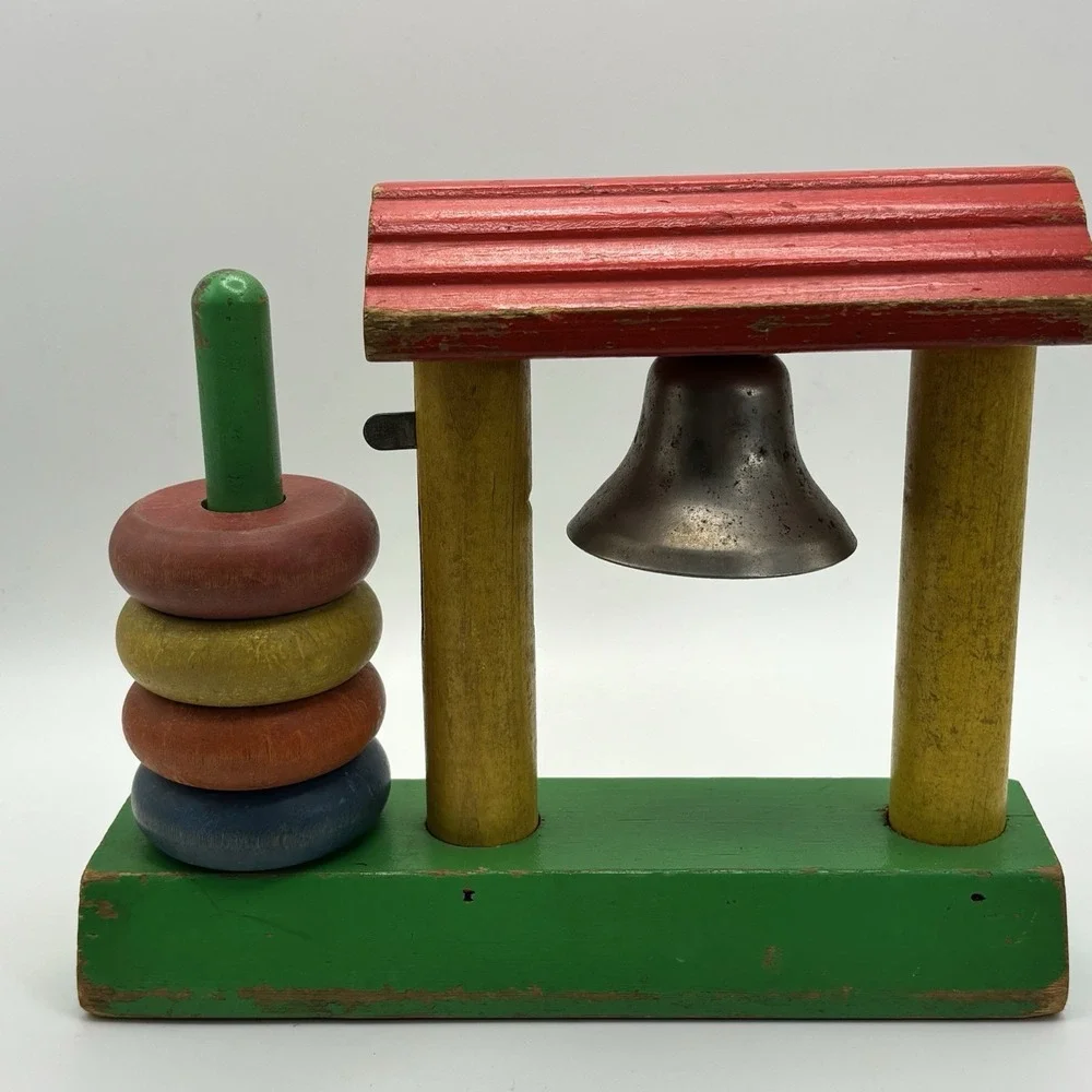 Playskool Stackable  Rings Bell Wooden Vintage Toy‎ Collectible Painted